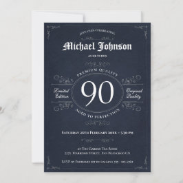 90:e födelsedag Åldras till Perfection Navy Silver Inbjudningar