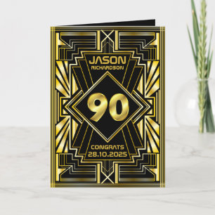 90:e födelsedag Art Deco Guld Black Underbar Gatsb Kort