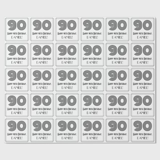 90:e födelsedag: Art Deco Inspired Stil "90" + Nam Presentpapper (Platt)