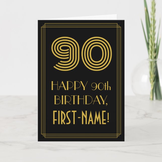 90:e födelsedag: Art Deco Inspired Titta "90" & Na Kort (Framsida)