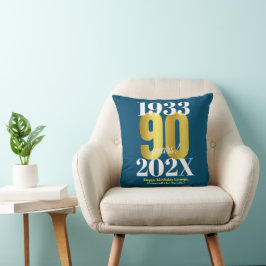 90:e födelsedag, blå Guld Kudde