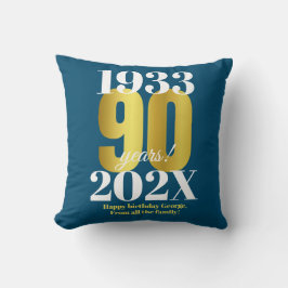 90:e födelsedag, blå Guld Kudde