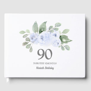 90:e födelsedag Blått Ro Blommigt Guest Bok