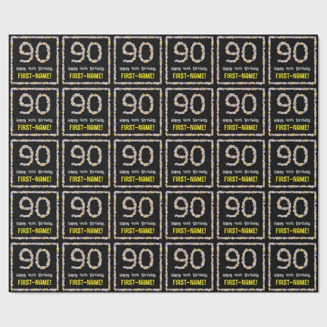 90:e födelsedag: Blommigt Flowers Number, eget nam Presentpapper (Seam)