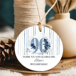 90:e födelsedag Blommigt Kustblått Party Gåvor Etiketter