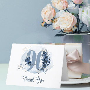 90:e födelsedag Blommigt Kustblått Tack Kort