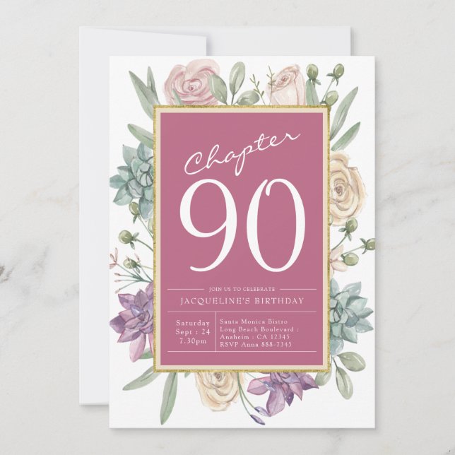 90:e födelsedag Blommigt Party Inbjudningar (Framsida)