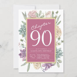 90:e födelsedag Blommigt Party Inbjudningar