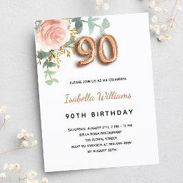 90:e födelsedag blommigt ro guld eucalyptus greene inbjudan vykort