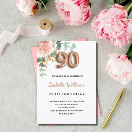 90:e födelsedag blommigt ro guld eucalyptus greene inbjudningar