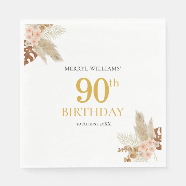 90:e födelsedag, boho-blommigt, Pappersservett (Framsidan)