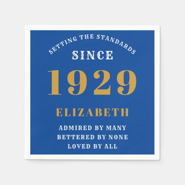90:e födelsedag Born 1929 Blue Guld Pappersservett (Framsidan)