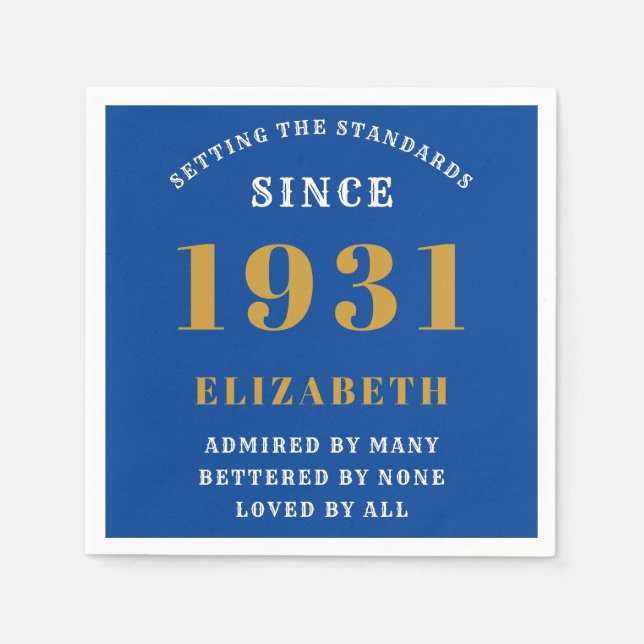 90:e födelsedag Born 1931 Blue Guld Pappersservett (Framsidan)