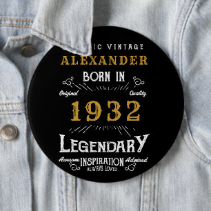 90:e födelsedag Born 1932 Vintage Black Button Knapp
