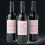 90:e födelsedag Born 1935 Lägg till Namn Rosa Gråt Vinflaska Etikett<br><div class="desc">Personlig Födelsedag lägg till ditt namn och årsmärkta vin. Redigera namn och år med den angivna mallen. En underbar födelsedagsfest för rosa av anpassningsbar. Fler gåvor och party-förråd finns tillgängliga med utformningen "standardinställningar" i butiken.</div>