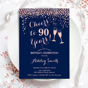 90:e födelsedag - Cheers to 90 Years Ro Guld Inbjudningar