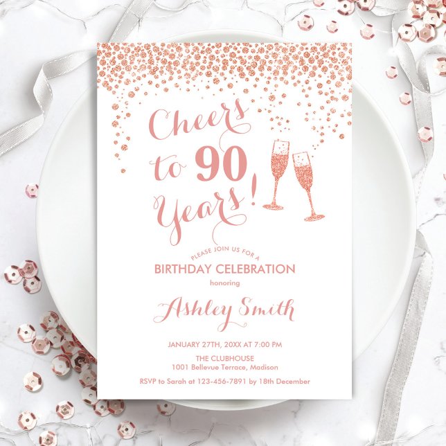 90:e födelsedag - Cheers to 90 Years Ro White Inbjudningar (Skapare uppladdad)