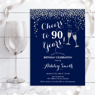 90:e födelsedag - Cheers to 90 Years Silver Inbjudningar