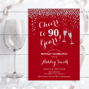 90:e födelsedag - Cheers to 90 Years Silver Red Inbjudningar
