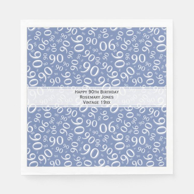 90:e födelsedag Coola nummer Mönster Blue/White Pappersservett (Framsidan)