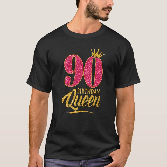 90:e födelsedag drottning 90 år gammal Krona rosa T Shirt (Framsida)