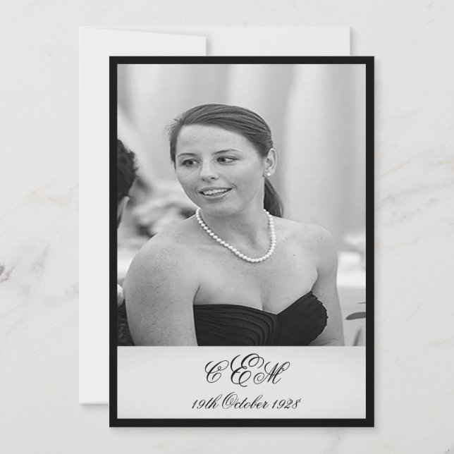90:e födelsedag Elegant Foto Monogram födelsedag Inbjudningar (Baksida)