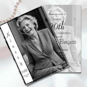90:e födelsedag Elegant Foto Monogram födelsedag Inbjudningar