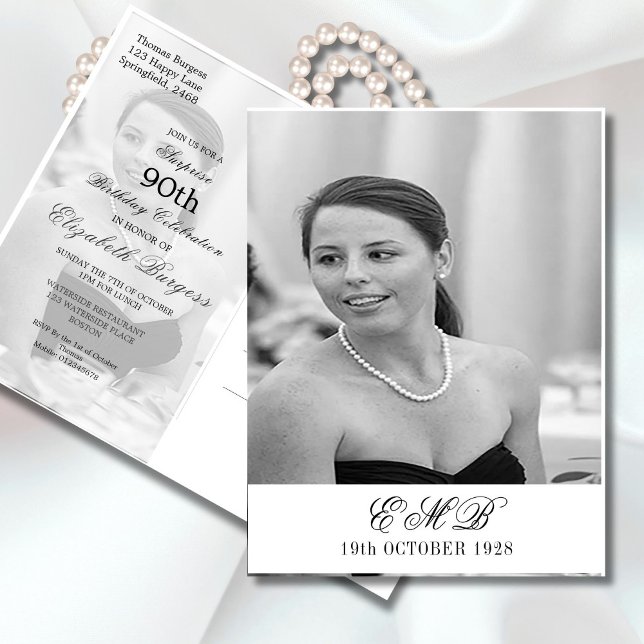 90:e födelsedag Elegant Foto Monogram födelsedag Vykort (Skapare uppladdad)