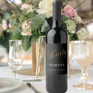 90:e födelsedag för Black guld namn Vinflaska Etikett