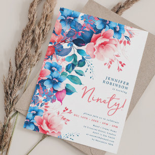 90:e födelsedag för Bright Watercolor Blommigt Inbjudningar