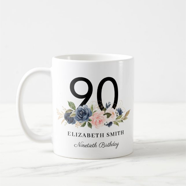 90:e födelsedag för den  Personligen Guld Blommigt Kaffemugg (Vänster)
