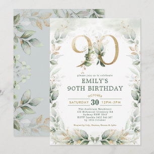 90:e födelsedag för Eucalyptus Greenery Guld Garde Inbjudningar
