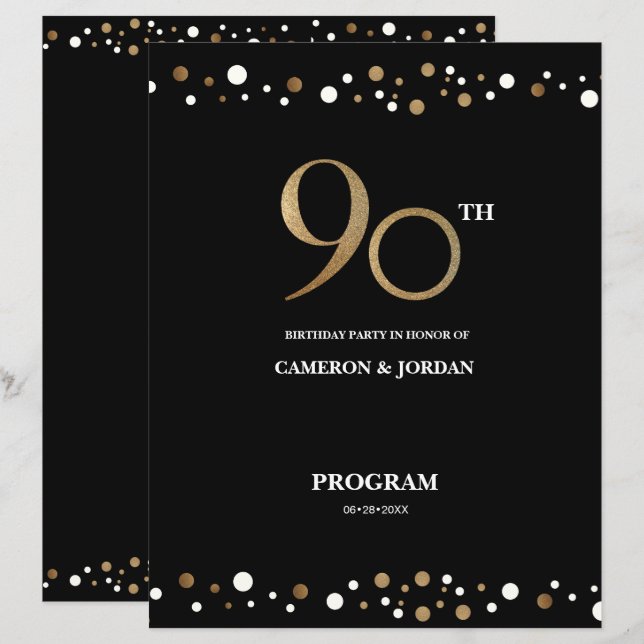 90:e födelsedag för fotokonfetti Guld anpassningsb (Fram/baksida)