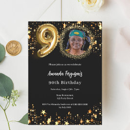 90:e födelsedag för fotostjärnor i Black guld Inbjudningar