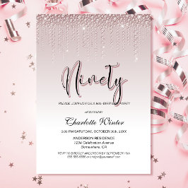 90:e födelsedag för Glamous Dusty Ro Rosa Diamonds Inbjudningar
