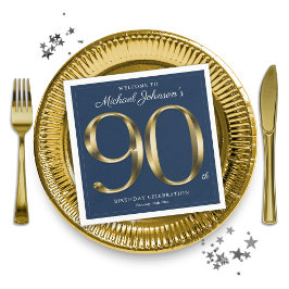 90:e födelsedag för marinblått och Guld Elegant Pappersservett