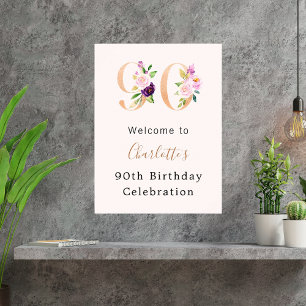 90:e födelsedag för Peach rosa blommigt Poster