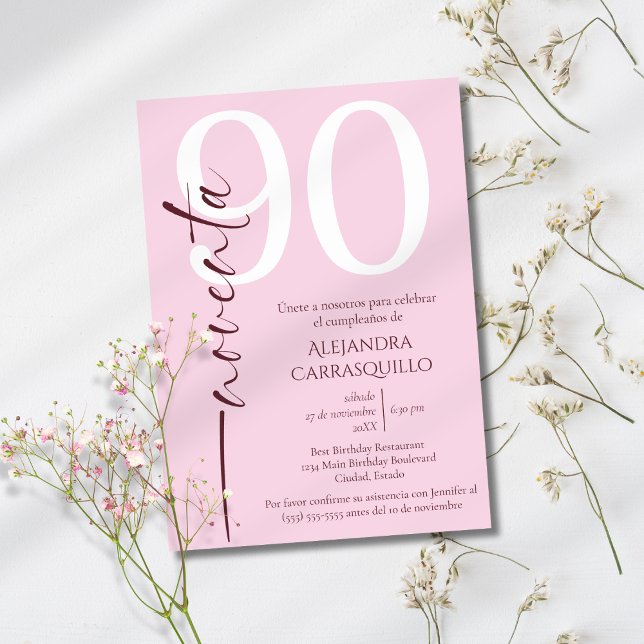 90:e födelsedag för Rosa av minsta spanska Elegant Inbjudningar (Skapare uppladdad)