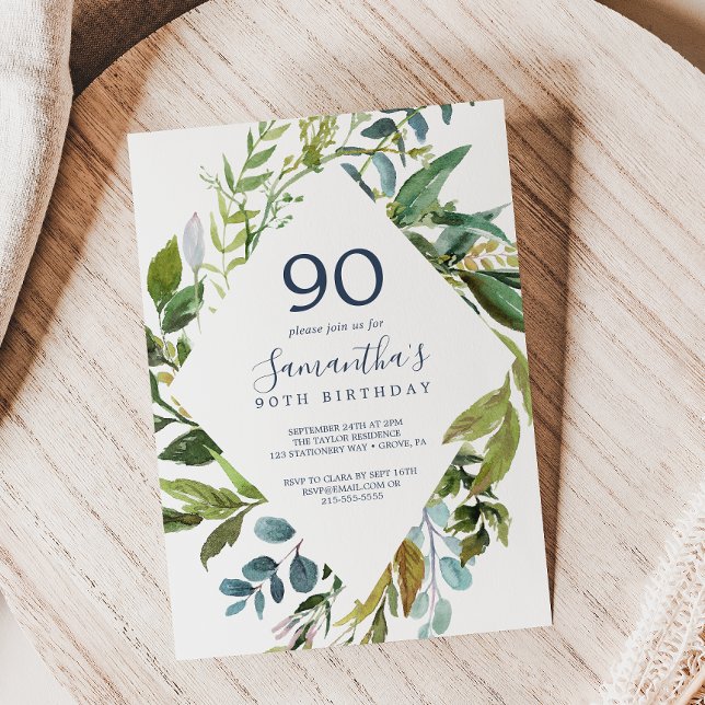 90:e födelsedag för sommarGreenery Diamond Inbjudningar (Skapare uppladdad)