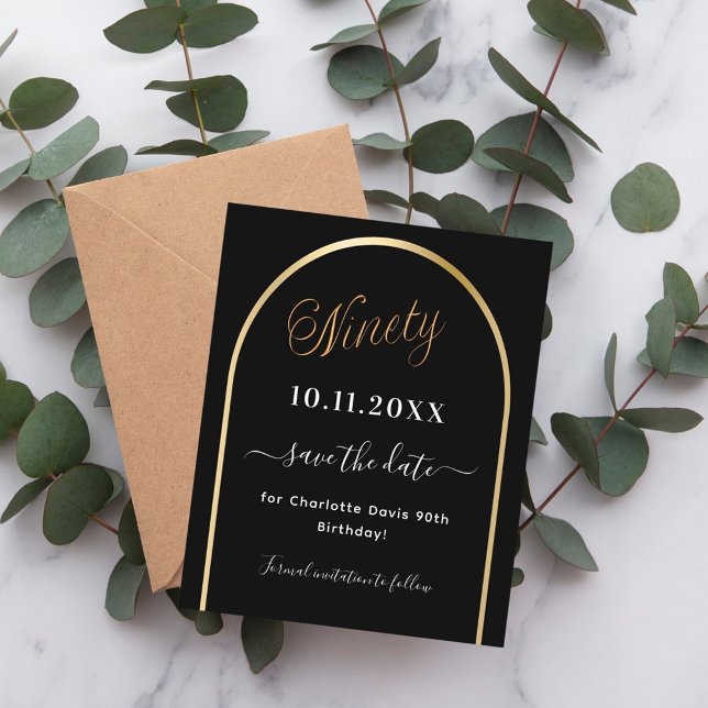 90:e födelsedag för svart guld-bågbudget spara dat flygblad (Skapare uppladdad)