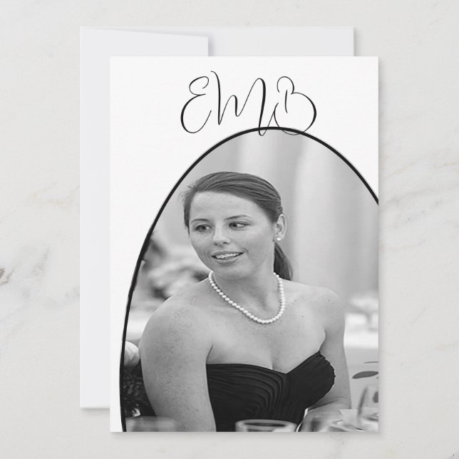 90:e födelsedag: fotosvart vit Elegant Inbjudningar (Baksida)