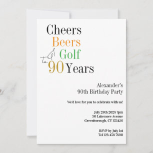 90:e födelsedag Golf Cheers Öl Minimal Party Inbjudningar
