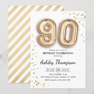 90:e födelsedag - Guld-ballonger Inbjudningar