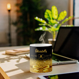90:e födelsedag guld bog svart namn kaffemugg