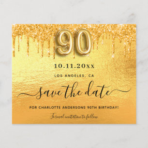90:e födelsedag guld glitter budget spara datum flygblad