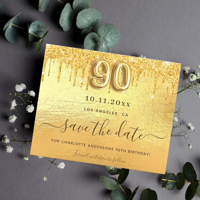 90:e födelsedag guld glitter spara datumkortet (Skapare uppladdad)