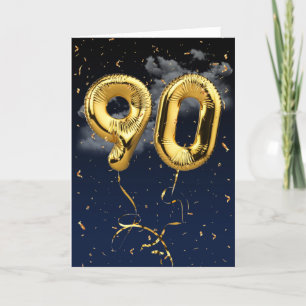90:e födelsedag Guld Mylar Balloon och Konfetti-ko Kort