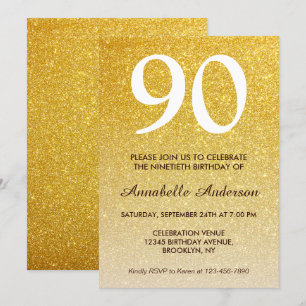 90:e födelsedag Gult Guld Glitter Gnistra Ombre Inbjudningar