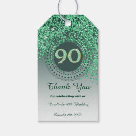 90:e födelsedag i den moderna Grönten Glitter Presentetikett