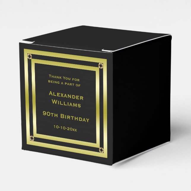 90:e födelsedag i elegant Black & Guld Presentaskar (Framsidan Sidan)